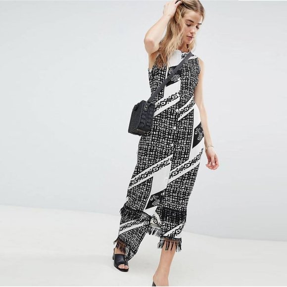 New Parisian Printed Midi Dress With Fringe Detail Size 6 Tall - Picture 1 of 12
